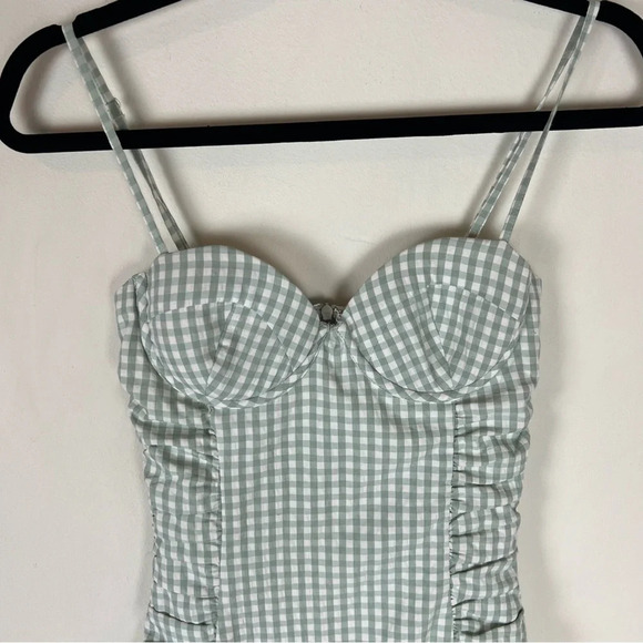 Meshki Eileen Gingham Corset Ruched Mini Dress Green White Size XXS - Picture 3 of 6